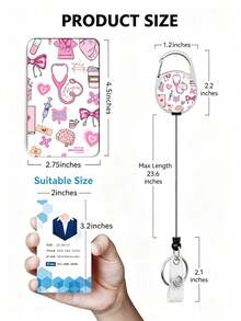 Medical Theme Pink Badge Holder Set With Long Lanyard And Retractable Clip, Portable Nurse Student ID Badge Reel, Great Gift For Family And Friends - Multicolor - View 15