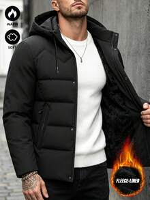 1pc Men's Autumn/Winter Casual Sports Jacket With Fashionable Large Pockets, Detachable Hood, Thick Thermal Lining, Suitable As Gift For Father, Husband, Friend - Black - View 1