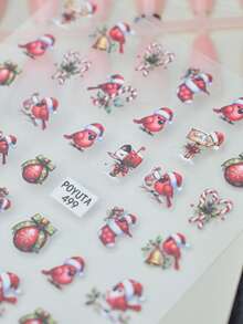 1pc Christmas Red Cardinal Bell Heart Candy Cane Colorful Ball & Signpost Nail Stickers, Self-Adhesive Glitter Nail Decals, Asymmetrical Shape, Cute Energetic Style, Ins-Inspired, Suitable For Theme Parties - Multicolor - View 6