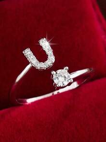 1pc 26-Letter Open Design Copper Zirconia Decorated Ring, Minimalist Style Versatile Index Finger Accessory For Women - Open Ring - View 27
