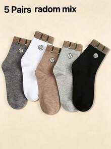 Multi-Color Basic Business Men Socks, Plaid Cuff Small Label, Breathable Casual Mid-Calf Socks - Multicolor - View 3