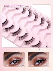 ENCHUW 8 Pasang Bulu Mata Setengah Alami, Bulu Mata Cat Eye Batang Lembut Tipis, Bulu Mata Palsu Ringan - Hitam - View 4
