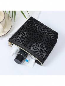 1pc Y2K Black Mesh Cosmetic Bag, Flocked Heart Pattern Makeup Pouch With Star Zipper Pull, Portable Large Capacity Travel Toiletry Storage Bag - Multicolor - View 9