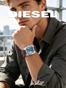 Diesel DZ1998 Men's Unique Square Watch, Silver Square Case, Light Blue Dial, Brown Strap, Unique Retro Urban Style, Suitable For Daily Wear - one-size - View 4