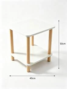 2 Tier Square Side Table, White Top Wooden Leg Small Coffee Table, Bedside & Sofa Side Storage Corner Table For Bedroom Living Room - Multicolor - View 13