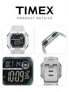 Men's TIMEX Digital Sports Watch, Off-White Resin Strap, Square Display, Shock Resistant, 100M Water Resistant, Timer, Alarm, Outdoor Watch - White - View 6