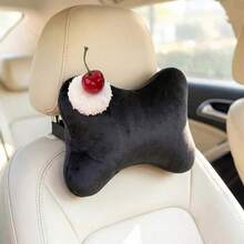 1pc Cherry Cake Shaped Decorative Car Headrest Neck Pillow, Short Plush Material, Ergonomic Design, All Season Use, Women's Car Interior Accessory - Multicolor - View 4