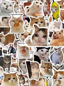 50/100Pcs PP Funny Cat Meme Stickers, Fun Patterns Of Viral Hilarious Cat Meme Images, Suitable For Journals, Water Bottles, Notebooks, Storage Boxes, Skateboards, Helmets, Luggage, Laptops, Guitars, Tablets, Power Banks, Folders, Gift Boxes - Multicolor - View 9