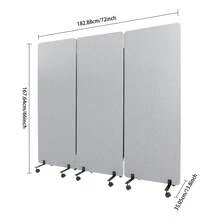 SENDERPICK 3-Panel Portable Office Divider For Room Partition Room Divider Sound-Repellent Privacy Panel With Wheels - Light Grey - View 3