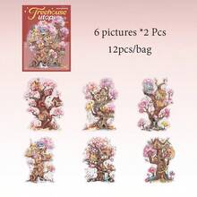 12pcs Creative Forest Library Theme Stickers, Vibrant Colors & Exquisite Illustrations, Multi-Functional Scrapbook Stickers For Decorating Art Journals, Card Making, Handmade Art DIY Stickers, Holiday Gift - Sticker - View 9