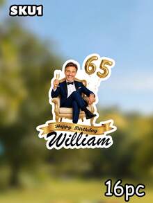 8/16/24pc Custom Photo & Text Birthday Cutout Banner, Personalized Name Age Face Photo Garland, Milestone 65th Birthday Party Decor, Custom Face Cutout Birthday Banner - Gold - View 10