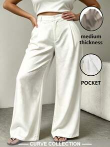 Plus Size Women Solid Color Casual Daily Wear Long Pants - White - View 4