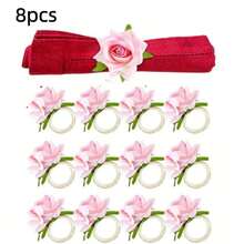 1pc/8pcs Rose Napkin Rings, Floral Napkin Holders, Farmhouse Style Wedding Holiday Table Decor, Suitable For Banquet Restaurant Hotel - Multicolor - View 15