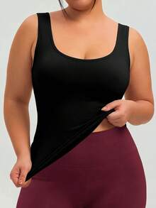 Plus Size Women's Solid Color Casual Daily Wear Shaping Top - Black - View 5