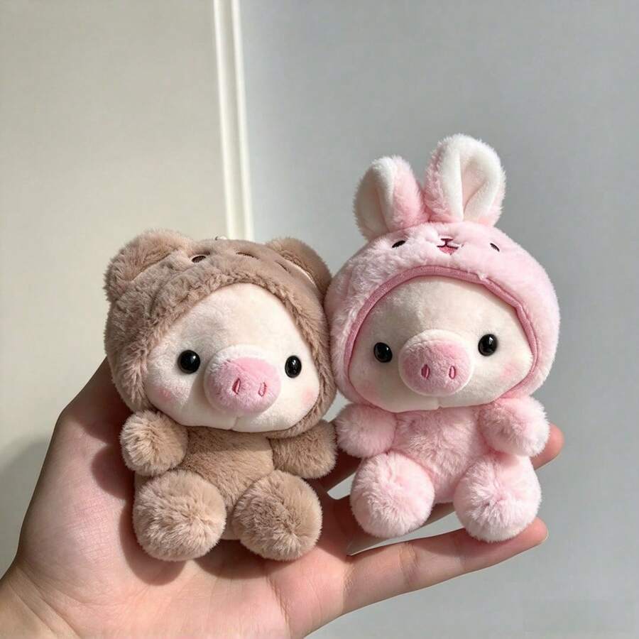 1pc Cute Pig Plush Doll, Bunny Decor, Backpack Charm, Pig Stuffed Doll, Soft Stuffed Animal Bag Pendant - Multicolor - View 1