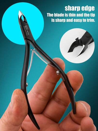 Alicate de Cutícula Profissional de Aço Inoxidável Preto com Mandíbula de 1/2, Aparador de Borda de Unha, Ferramenta de Remoção de Cutícula com Mandíbula de 5mm