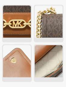 Michael Kors MK Heather Large Logo Shoulder Bag, Women's Classic Flap Crossbody Bag, Casual Square Handbag With Chain Strap - Brown - View 5