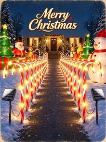 Christmas Candy Cane Solar String Lights, Waterproof Solar LED Ground Stake Lights, Auto Charging, 8 Hours Working Time, 8 Flashing Modes, Cute Candy Cane Shape, Suitable For Yard, Flower Bed, Pathway, Porch And Christmas Party Decoration - Multicolor - View 8