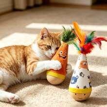 2/1pc Funny Feather Tumbler Cat Teaser Toy, Self-Entertainment And Boredom Relief, Durable Scratch-Resistant And Bite-Resistant Interactive Toy, Indoor Cat Teaser Wand, Provides Exercise And Entertainment Interest For Cats, Suitable For Big And Small Cats, Pet Toy - View 17