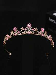 1 Women's Fashion Princess Three-Dimensional Crown Sweet Light Luxury Rhinestone Birthday Hair Accessory Headband - Pink - View 2
