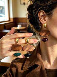 Betykuku 8/12/14pcs European & American Vintage Wooden Resin Artistic Design Pendant Earrings Set - 6 Pairs Set - View 6