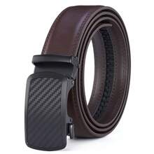 Men's Automatic Buckle Leather Belt Carbon Fiber Pattern Slide Buckle Casual Waist Belt Fine Stitching, Smooth Strap Suitable For BusineesCasual Wear - CY375 - View 5