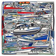 50pcs Nautical Ship Stickers, Thick Outline Water Transport Die-Cut Stickers, Peel And Stick, Suitable For Luggage, Skateboard, Journal, Gift Box Decoration - Irregular Shape - View 2