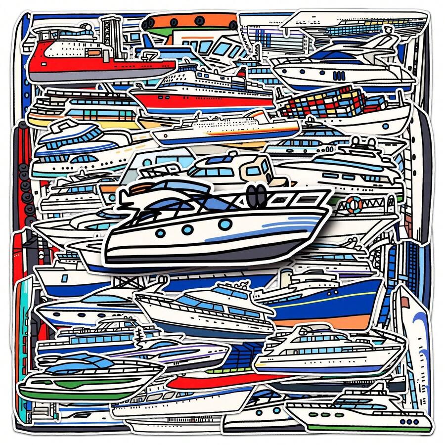 50pcs Nautical Ship Stickers, Thick Outline Water Transport Die-Cut Stickers, Peel And Stick, Suitable For Luggage, Skateboard, Journal, Gift Box Decoration