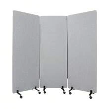 3-Panel Portable Office Divider For Room Partition Room Divider Sound-Repellent Privacy Panel With Wheels - Light Grey - View 8