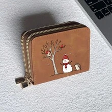 Christmas Print Card Holder Lightweight Fashionable Wallet Suitable For Party For Women Double Zipper Mini Wallet Purse Wallet Card Wallet - Multicolor - View 12