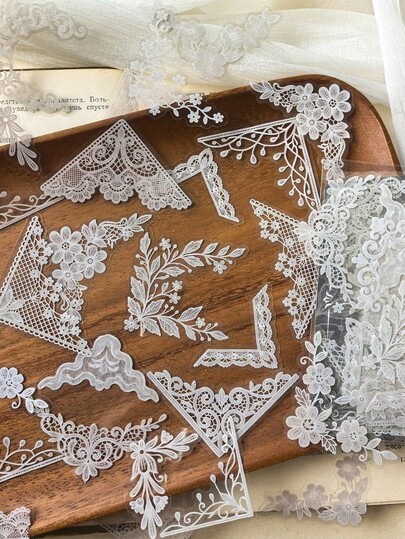 1 Pack 30pcs PET Vintage Lace Frame Stickers For Scrapbooking, Journaling, Collage