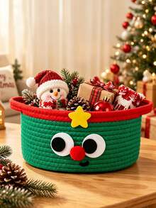 Christmas Cotton Rope Storage Basket. Portable Basket With Handles-Ideal For Organizing Gifts Or Desktop Items. A Festive Home Decor Piece Suitable For Living Rooms And Bedrooms; Perfect As A Storage Container For Parties And Home Use. - Multicolor - View 11