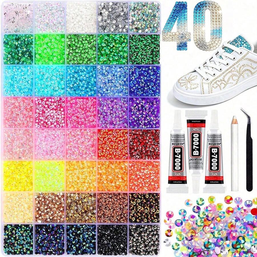 40 färger geléharts-rhinstensset, 5,5 mm glänsande dekorativa rhinstenar, DIY-hantverksmaterial, flerfärgat hartssätt, lämpligt för DIY-skor, vattenglas-rhinstensdekoration, diamantmålning - Multifärgad - Visa 1