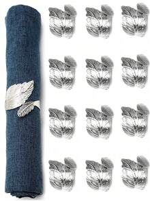 2-24pcs Leaf-Shaped Gold Napkin Rings, Shiny Metal Napkin Holders Table Decor, Fashion Autumn Napkin Rings Bulk Pack, Suitable For Christmas, Easter, Wedding, Party, Elegant Table Setting Gift Idea - Silver - View 16