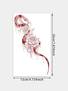 1pc Temporary Tattoo Sticker, Red Line Art Snake & Roses Pattern, Realistic Tattoo Design, Suitable For Daily Wear, Bachelorette Party Favors, Music Festivals, Games, Graduation Gifts, Lasts 3-5 Days - Red - View 6
