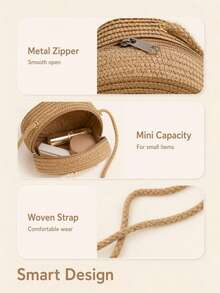 1pc Girls Sunflower Straw Crossbody Bag & Coin Purse - Khaki - View 3