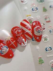 1pc 3D Embossed Light Color Christmas Bauble Nail Stickers, Snowflake & Reindeer Autumn Decals - Multicolor - View 8