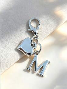 Silvery Exquisite Small Heart Pendant/Silvery 26-Letter Lobster Clasp Keychain/Suitable For Bags, Wallets, Handbags Keys And Other Decorative Hangings - Multicolor - View 26