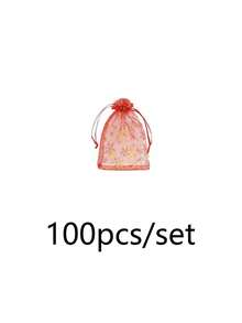 100件/50件/組聖誕雪花印花歐根紗抽繩禮品袋，紅銀色網紗收納袋，聖誕派對伴手禮包裝袋 - 彩色 - 查看 14