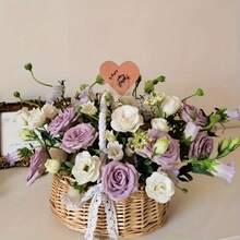 Handmade Woven Rattan Mini Handheld Flower Basket With Ribbon Bow, Exquisite Floral Arrangement Decorative Container, Outdoor Camping Picnic Fruit Storage Basket, Home Desktop Cabinet Sundries Organizer Storage Basket, Wedding Favor Photography Prop Versatile Woven Small Basket - Beige - View 9