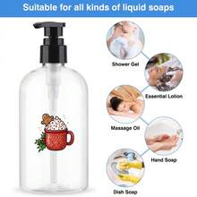 2 Botol Pompa Plastik Bening Motif Bunga Poinsettia dan Permen Tongkat 300ml, Wadah Sabun Tangan Isi Ulang untuk Meja Rias, Cocok untuk Liburan - MultiWarna - View 4