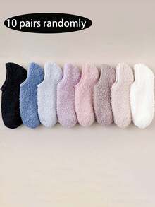 1/5/10 Pairs Random Women's Short Socks, Coral Fleece Plush Floor Socks, Autumn/Winter Indoor Home Non-Slip Short Tube Sleep Socks, Suitable For Multiple Occasions - Multicolor - View 18