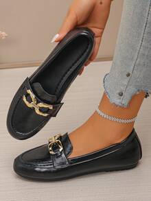 2026 New Gold Buckle Elegant Slip-On Loafers Lightweight Comfortable Versatile Rubber Flat Shoes Black - Black - View 2