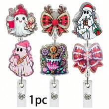 1pc Christmas Acrylic Butterfly Bow Retractable Badge Reel, Halloween Extendable ID Holder For Nurses And Healthcare Workers - Multicolor - View 1