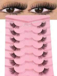 10 Pairs Half-Length False Eyelashes, Transparent Stem, 3D Faux Mink Hair, Sparse Fine Style, Suitable For Women's Daily Wear And Commuting - Black - View 7