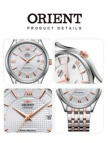 Jam Tangan Mekanik Otomatis Dua Warna ORIENT Pria, Dial Perak Bertekstur, Indeks Angka Romawi, Tampilan Tanggal, Gelang Stainless Steel, Jam Tangan Bisnis Formal. - SAC04001W0 - View 6