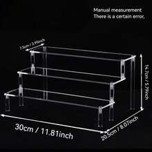 Haus Hana 1pc Acrylic Tiered Display Stand, 3-Tier Trapezoid Display Rack, Home Storage & Display Shelf For Jewelry, Cosmetics, Transparent Multi-Layer Storage Display Rack, Cake Stand, Perfume Stand - Clear - View 4