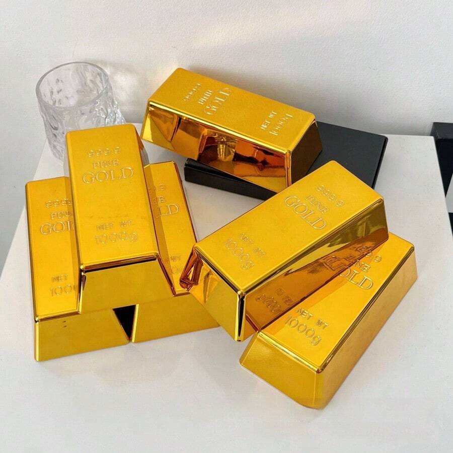 1pc Replica Gold Brick Model, Faux Gold Bar Party Decoration, Fun Stage Trick Accessory, Birthday Gift, Holiday Present, Thanksgiving Gift - Multicolor - View 1