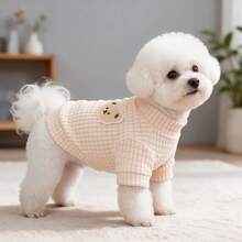 1PC Waffle Knit Dog T-Shirt, Cute Bear Patch Puppy Short Sleeve Shirt, Soft Warm Pet Clothes For Small Dogs Poodle Bichon Daily Wea - Apricot - View 12
