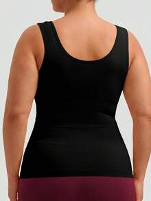 Plus Size Women's Solid Color Casual Daily Wear Shaping Top - Black - View 2